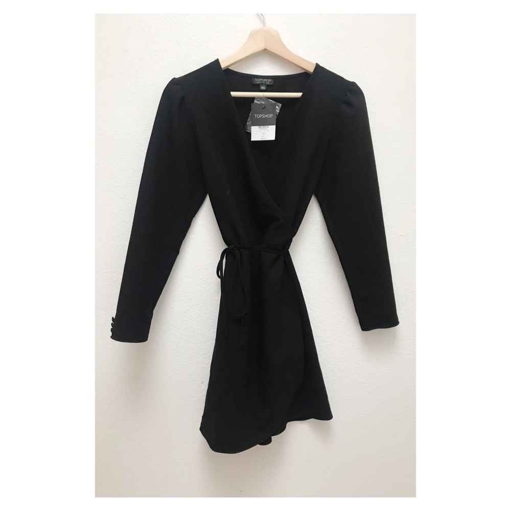NWT Topshop Black Crepe Wrap Mini Dress